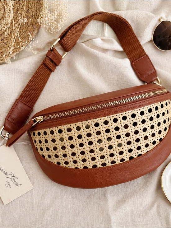 Universal Thread Handbags - Universal Thread Woven Rattan Belt Bag Brown Crossbody Fanny Pack NWT